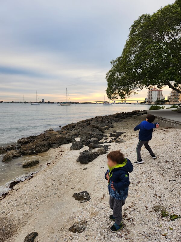 kids throwing rocks to the sea