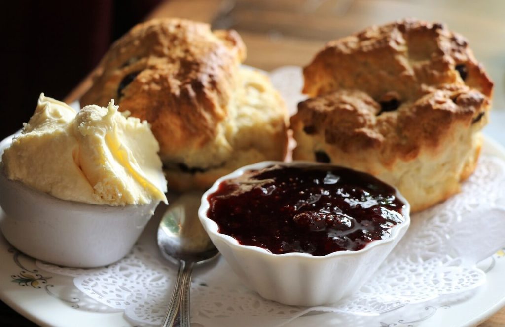 scones with butter and jam